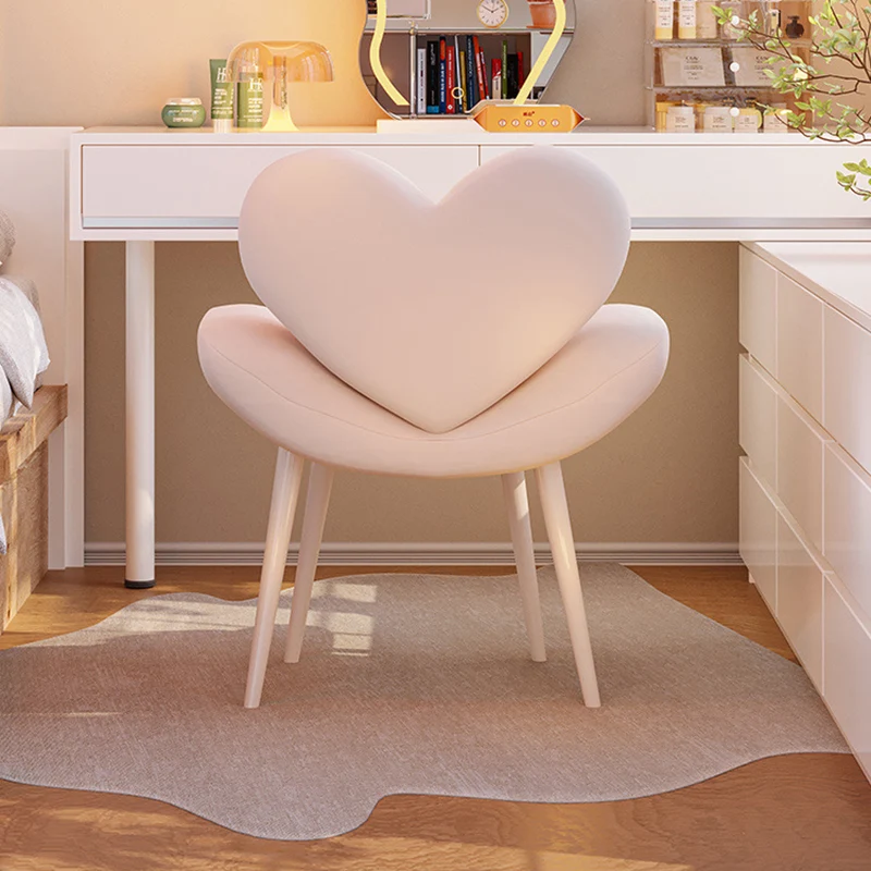 Contemporary Nordic Love Heart Velvet Fabric Pine Wood Carbon Steel Vanity Stool Backrest Armrest For Bedroom