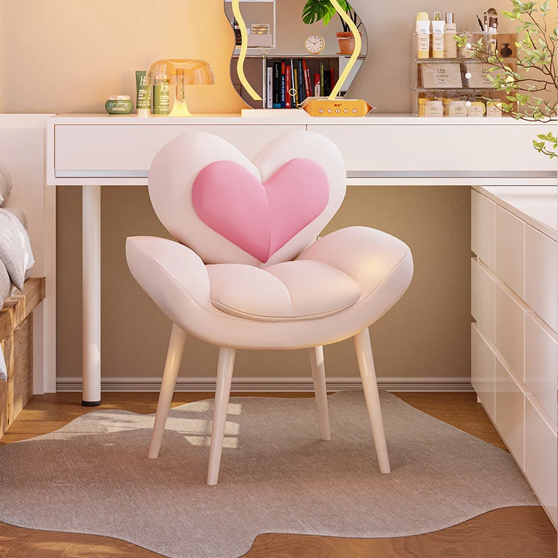 Contemporary Nordic Love Heart Velvet Fabric Pine Wood Carbon Steel Vanity Stool Backrest Armrest For Bedroom