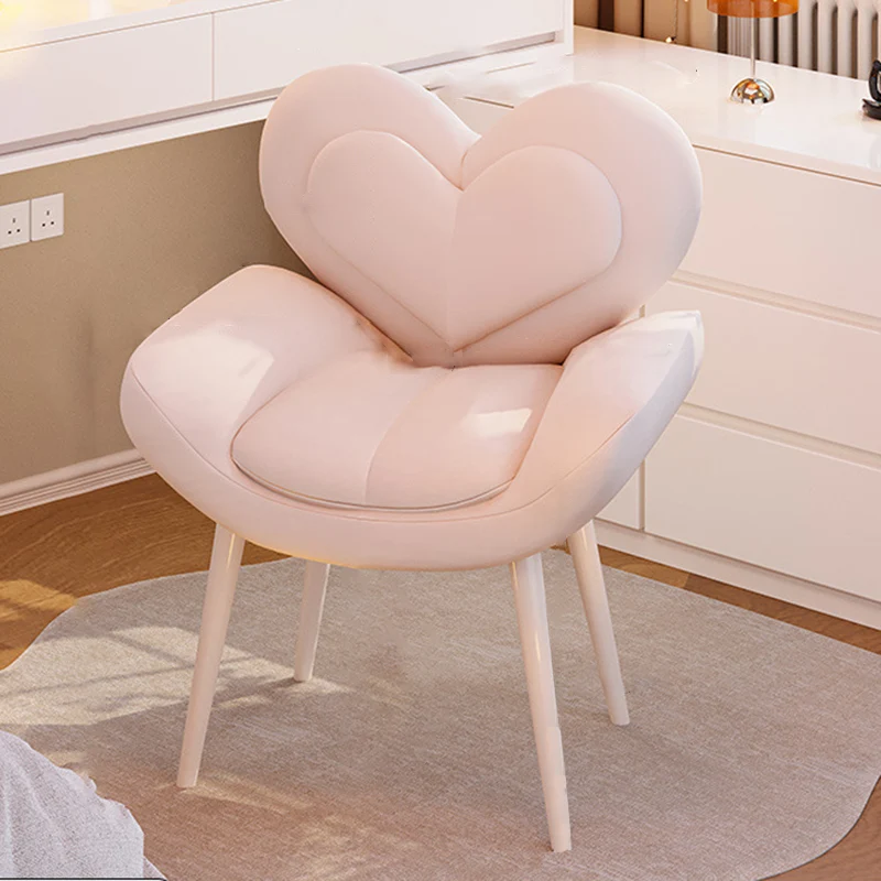 Contemporary Nordic Love Heart Velvet Fabric Pine Wood Carbon Steel Vanity Stool Backrest Armrest For Bedroom