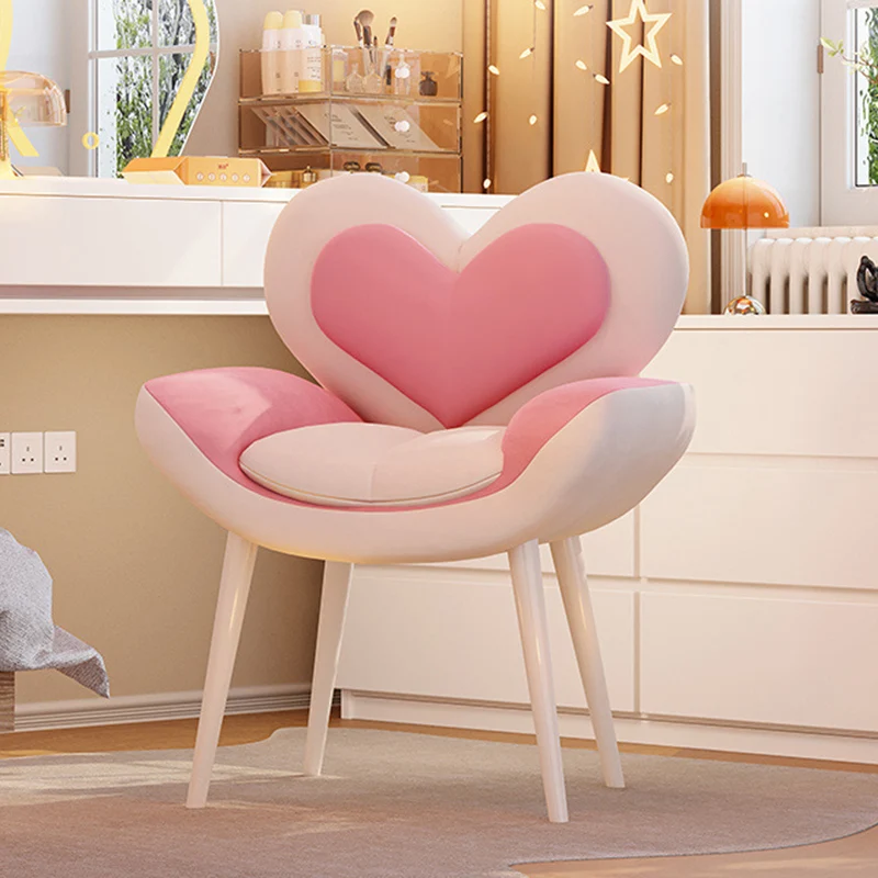 Contemporary Nordic Love Heart Velvet Fabric Pine Wood Carbon Steel Vanity Stool Backrest Armrest For Bedroom