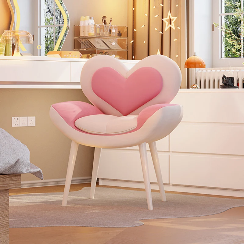 Contemporary Nordic Love Heart Velvet Fabric Pine Wood Carbon Steel Vanity Stool Backrest Armrest For Bedroom