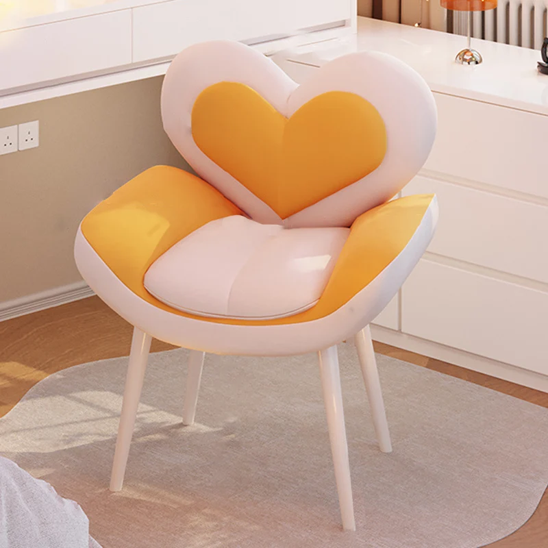 Contemporary Nordic Love Heart Velvet Fabric Pine Wood Carbon Steel Vanity Stool Backrest Armrest For Bedroom