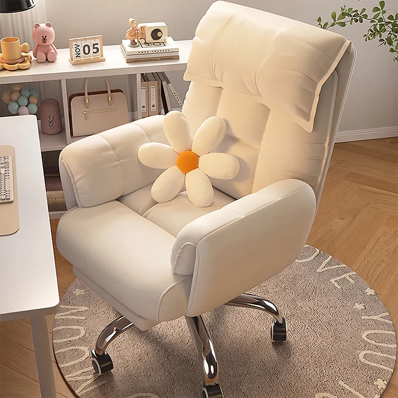 Modern Minimalist Synthetic Fabric Stainless Steel Square Seat Desk Chair With Adjustable Backrest & Swivel Base For Home Office