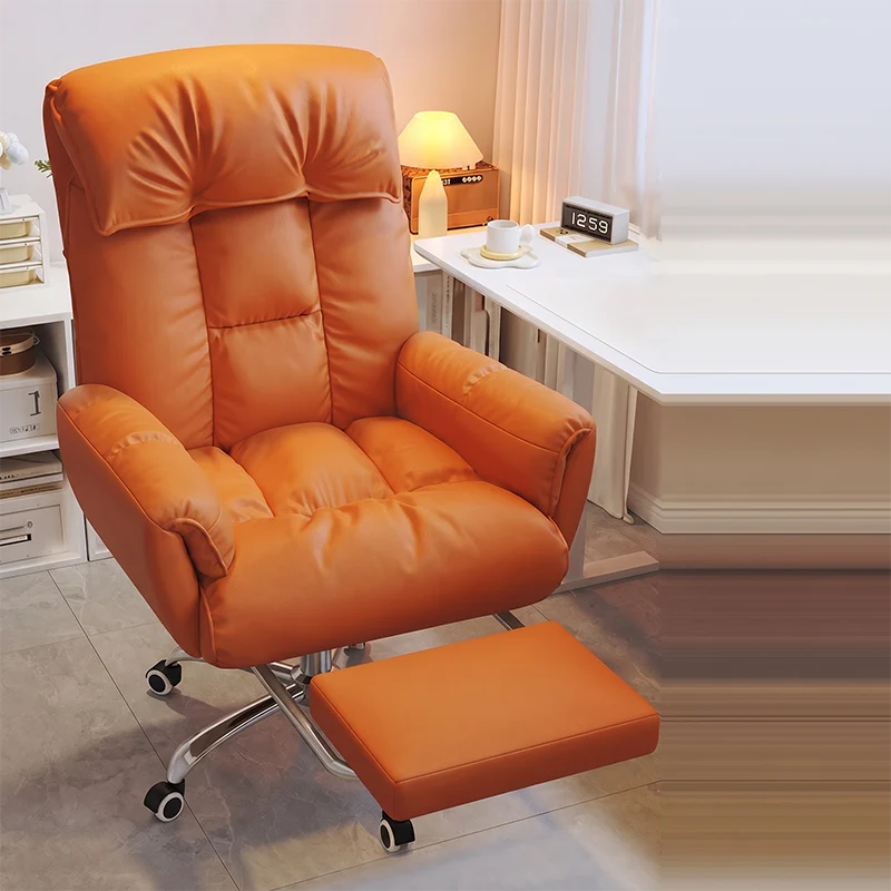 Modern Minimalist Synthetic Fabric Stainless Steel Square Seat Desk Chair With Adjustable Backrest & Swivel Base For Home Office