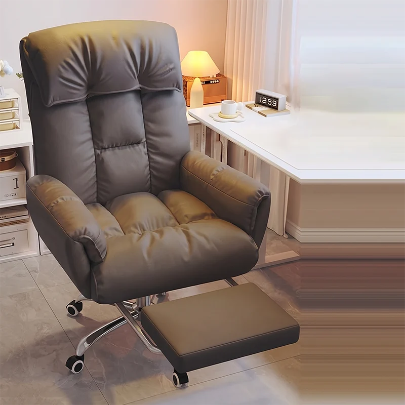 Modern Minimalist Synthetic Fabric Stainless Steel Square Seat Desk Chair With Adjustable Backrest & Swivel Base For Home Office