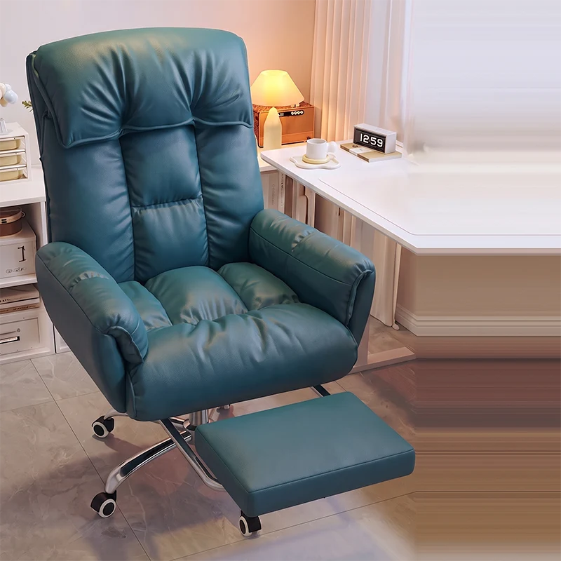 Modern Minimalist Synthetic Fabric Stainless Steel Square Seat Desk Chair With Adjustable Backrest & Swivel Base For Home Office