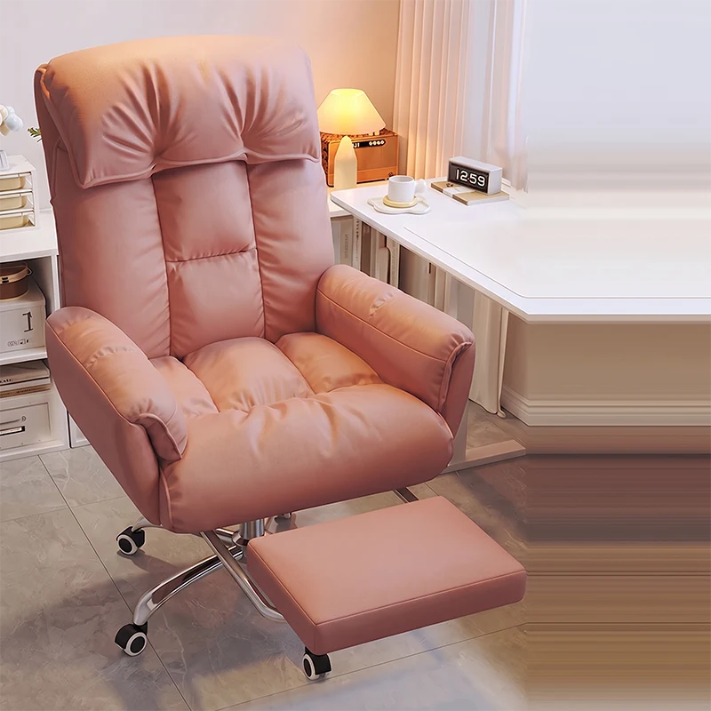 Modern Minimalist Synthetic Fabric Stainless Steel Square Seat Desk Chair With Adjustable Backrest & Swivel Base For Home Office