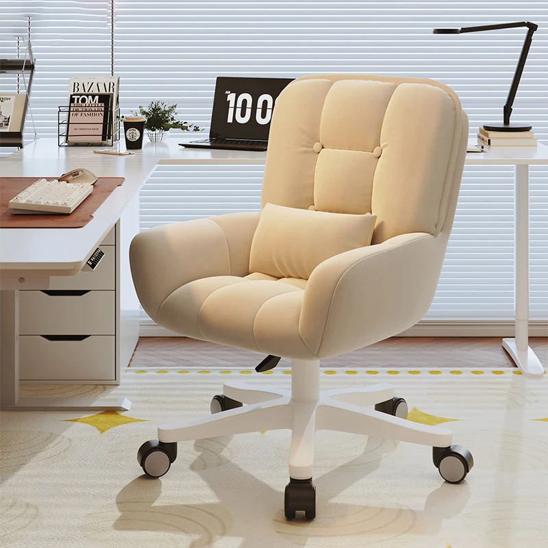 Modern Minimalist Velvet PU Leather & Nylon Square Desk Chair With Adjustable Height For Home Office