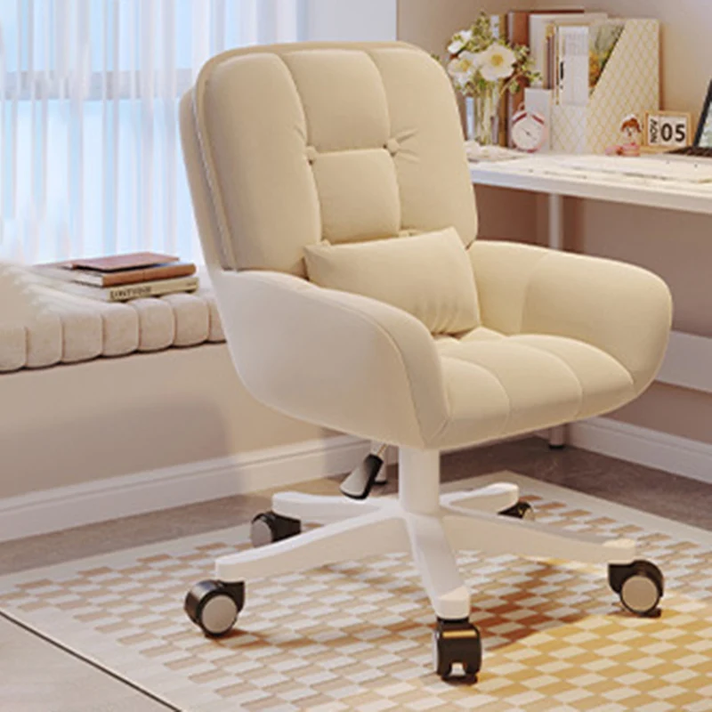 Modern Minimalist Velvet PU Leather & Nylon Square Desk Chair With Adjustable Height For Home Office
