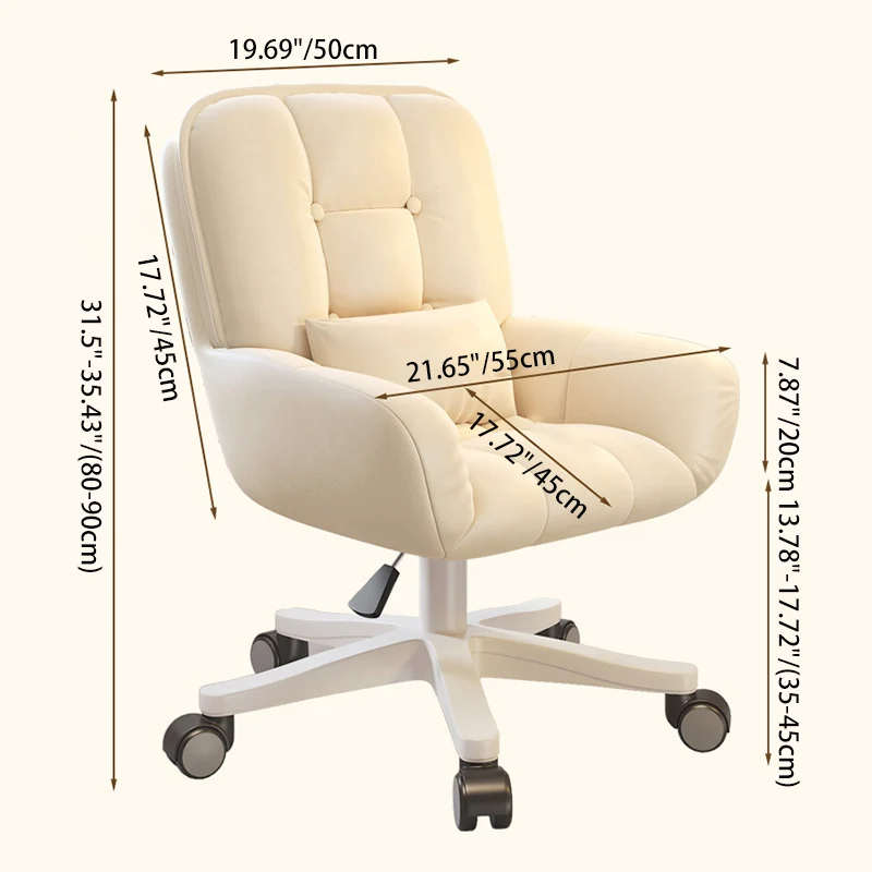 Modern Minimalist Velvet PU Leather & Nylon Square Desk Chair With Adjustable Height For Home Office