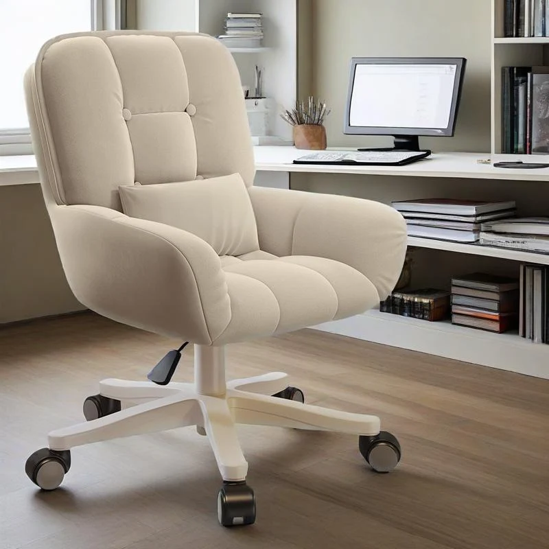 Modern Minimalist Velvet PU Leather & Nylon Square Desk Chair With Adjustable Height For Home Office