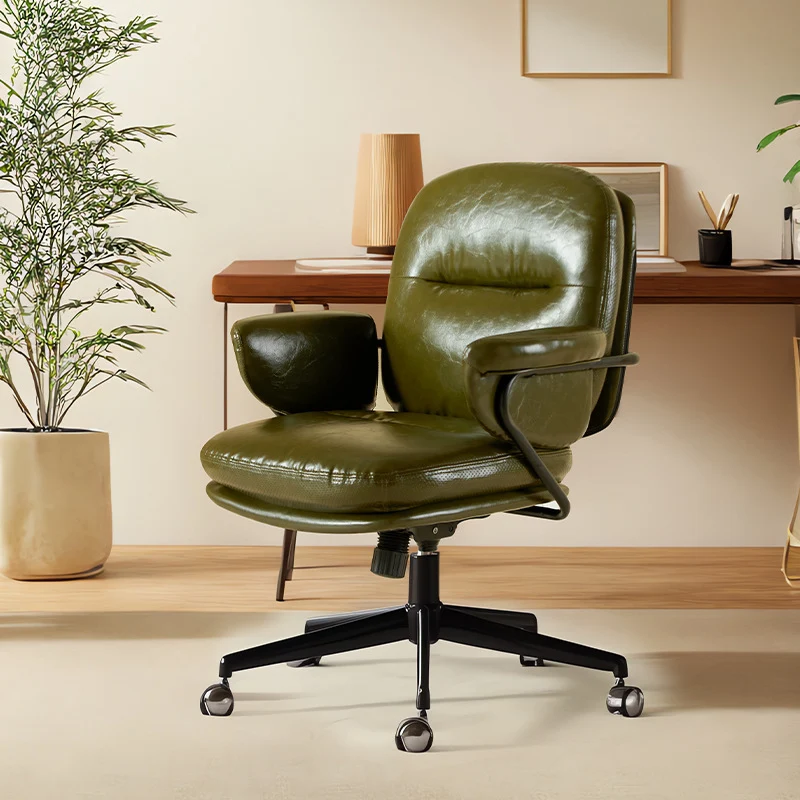 Contemporary Nordic PU Leather Square Desk Chair With Swivel & Height Adjustment For Home Office