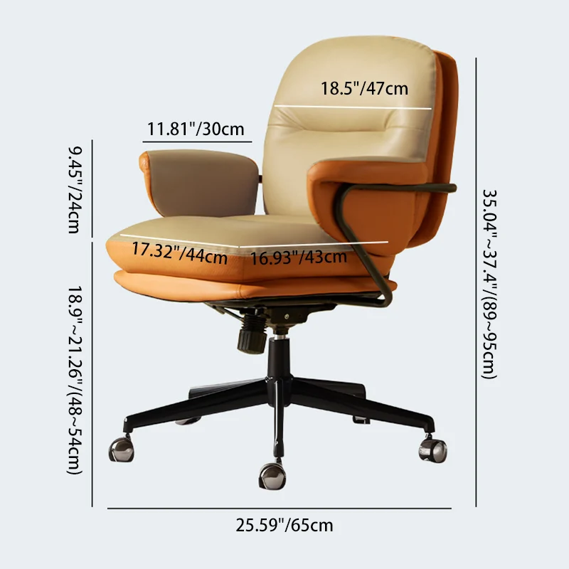 Contemporary Nordic PU Leather Square Desk Chair With Swivel & Height Adjustment For Home Office