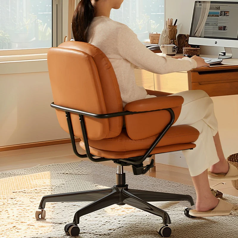 Contemporary Nordic PU Leather Square Desk Chair With Swivel & Height Adjustment For Home Office