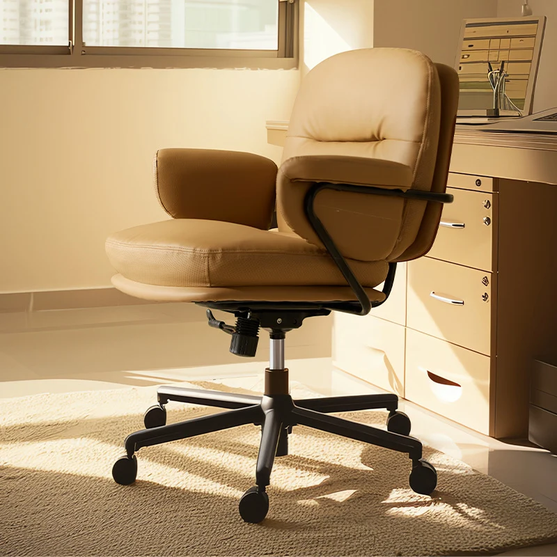 Contemporary Nordic PU Leather Square Desk Chair With Swivel & Height Adjustment For Home Office