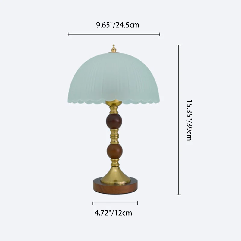 Modern Mid-Century Dome Glass Shade Rubberwood Iron Base 1-Light Table Lamp For Bedroom