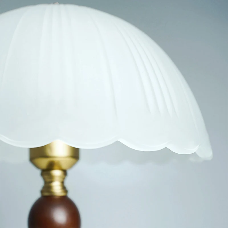 Modern Mid-Century Dome Glass Shade Rubberwood Iron Base 1-Light Table Lamp For Bedroom