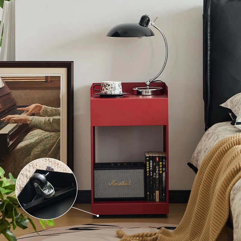 Contemporary Retro Carbon Steel Square Movable End Table 3-Tier With Hidden Wheels For Living Room