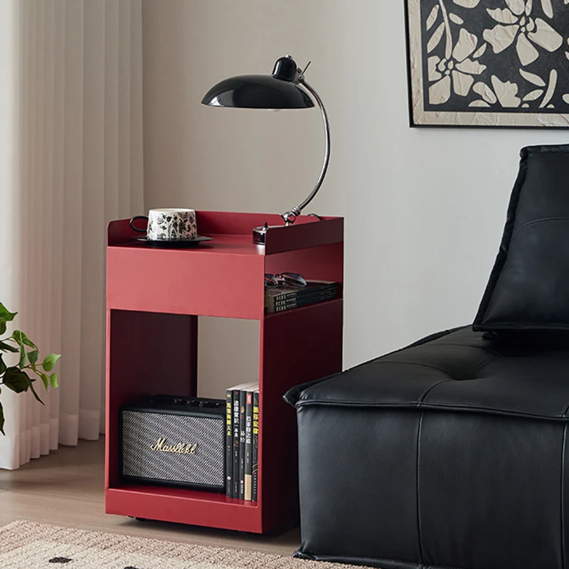 Contemporary Retro Carbon Steel Square Movable End Table 3-Tier With Hidden Wheels For Living Room