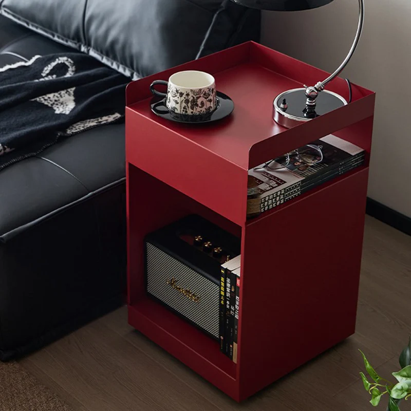 Contemporary Retro Carbon Steel Square Movable End Table 3-Tier With Hidden Wheels For Living Room