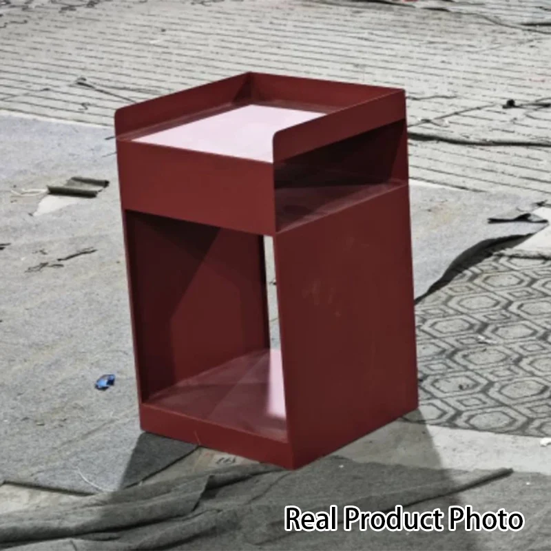 Contemporary Retro Carbon Steel Square Movable End Table 3-Tier With Hidden Wheels For Living Room