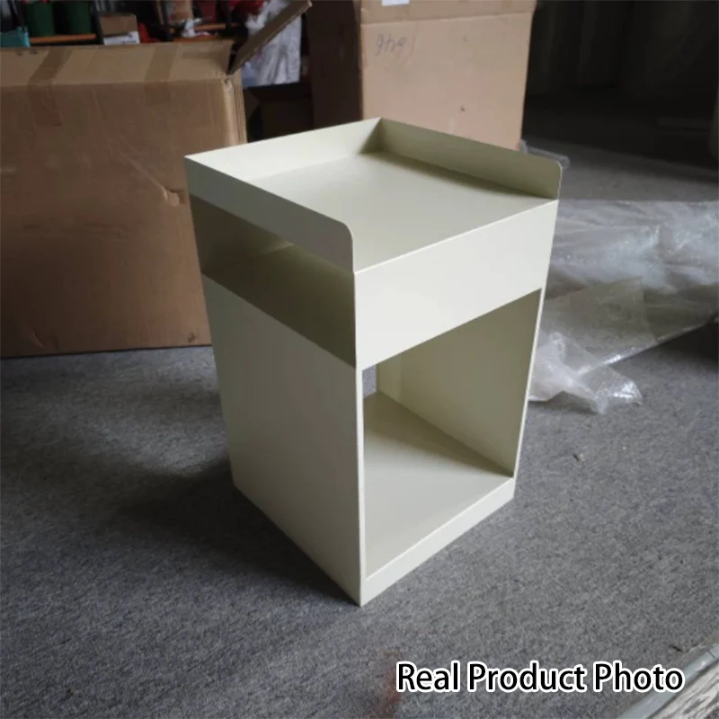 Contemporary Retro Carbon Steel Square Movable End Table 3-Tier With Hidden Wheels For Living Room