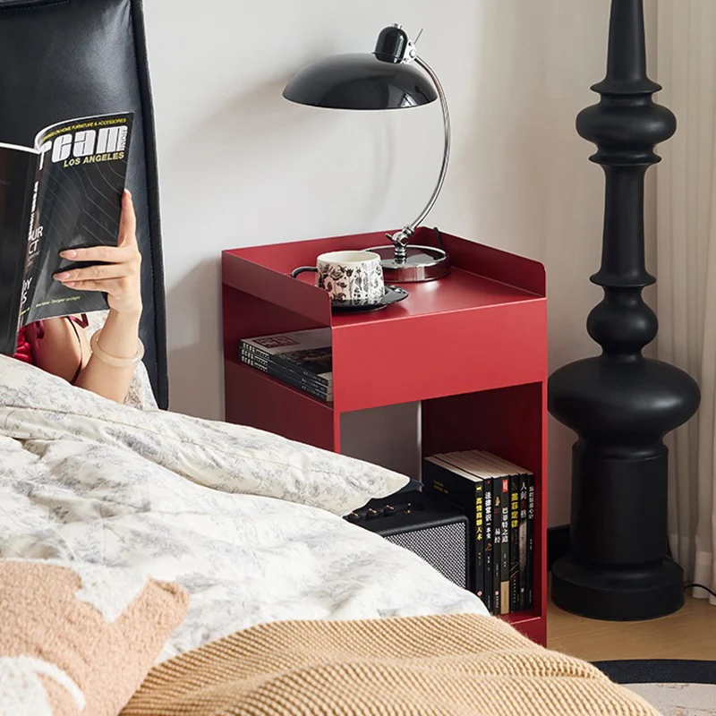 Contemporary Retro Carbon Steel Square Movable End Table 3-Tier With Hidden Wheels For Living Room