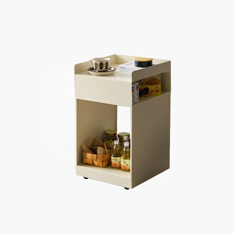 Contemporary Retro Carbon Steel Square Movable End Table 3-Tier With Hidden Wheels For Living Room