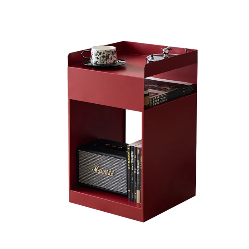 Contemporary Retro Carbon Steel Square Movable End Table 3-Tier With Hidden Wheels For Living Room