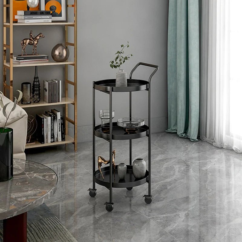 Contemporary Nordic Iron Round Movable Side Table With 2/3 Tier Storage For Living Room
