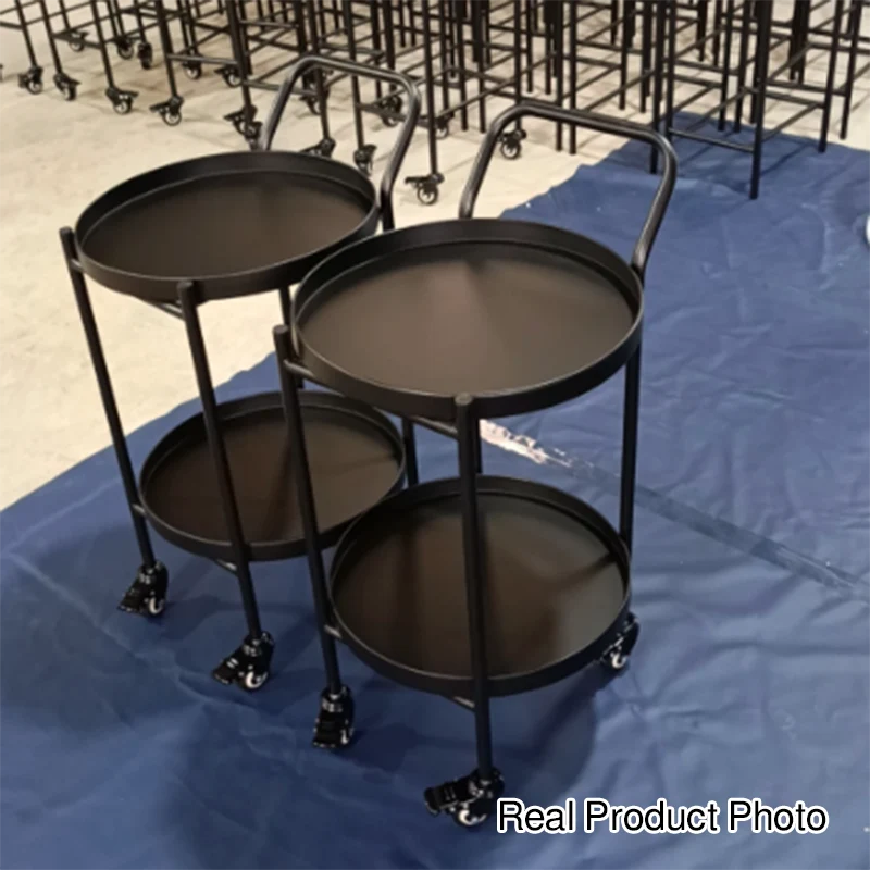 Contemporary Nordic Iron Round Movable Side Table With 2/3 Tier Storage For Living Room