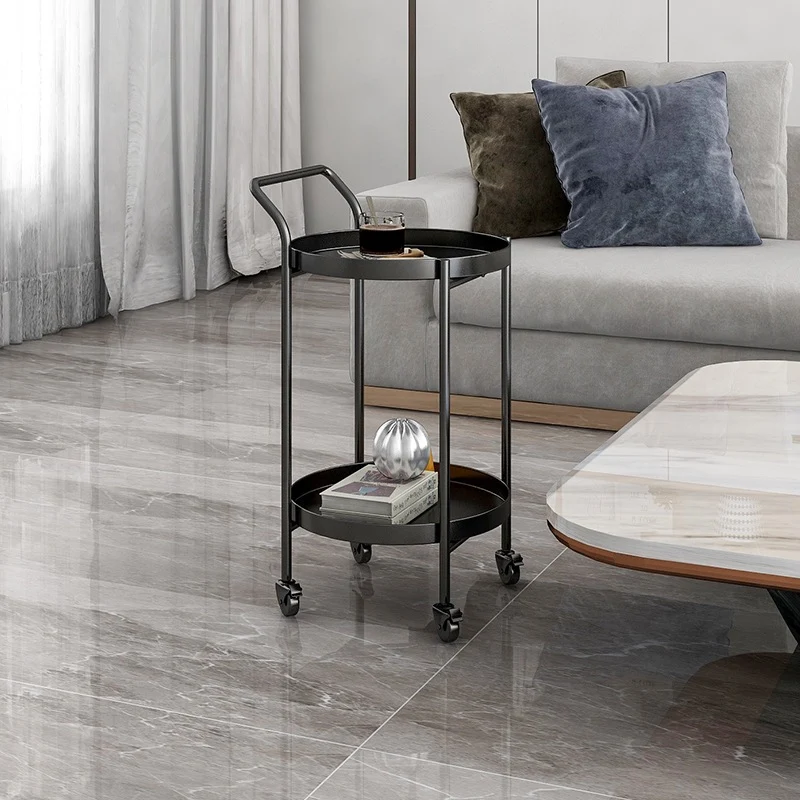 Contemporary Nordic Iron Round Movable Side Table With 2/3 Tier Storage For Living Room