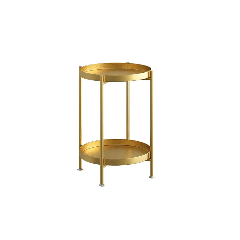 Contemporary Nordic Iron Round Movable Side Table With 2/3 Tier Storage For Living Room