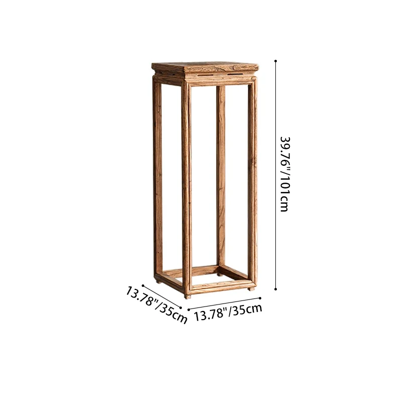 Traditional Vintage Elm Wood Square Side Table Plant Shelf With Natural Texture For Living Room & Balcony