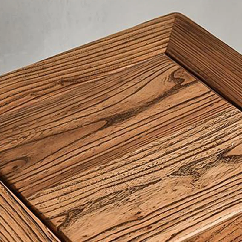 Traditional Vintage Elm Wood Square Side Table Plant Shelf With Natural Texture For Living Room & Balcony