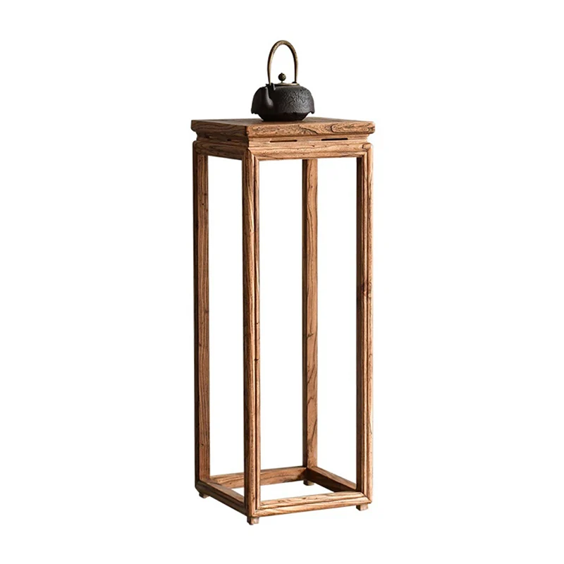 Traditional Vintage Elm Wood Square Side Table Plant Shelf With Natural Texture For Living Room & Balcony