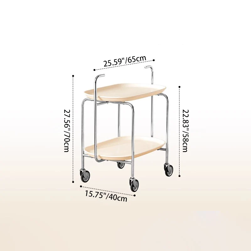 Contemporary Nordic ABS & Iron Oval Movable Side Table 2-Tier With Wheels & Handles For Living Room & Bedroom
