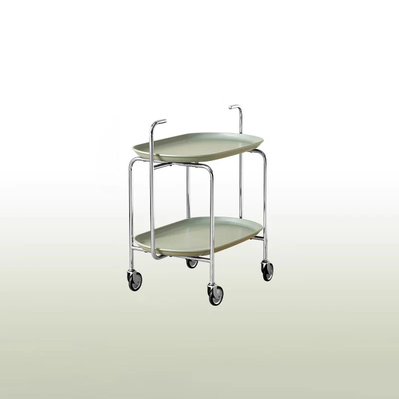 Contemporary Nordic ABS & Iron Oval Movable Side Table 2-Tier With Wheels & Handles For Living Room & Bedroom