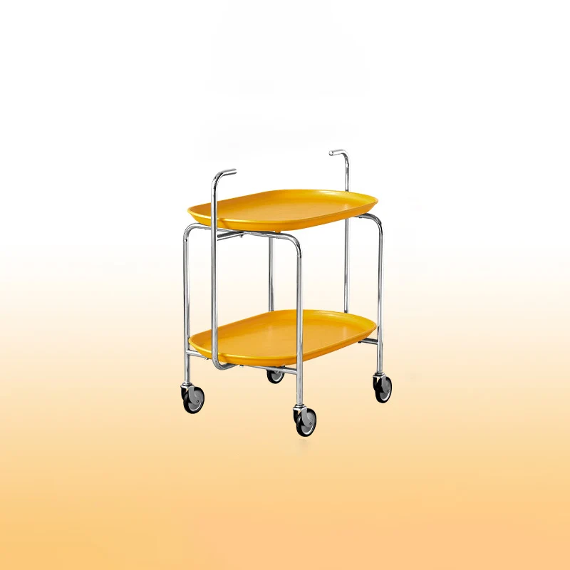 Contemporary Nordic ABS & Iron Oval Movable Side Table 2-Tier With Wheels & Handles For Living Room & Bedroom