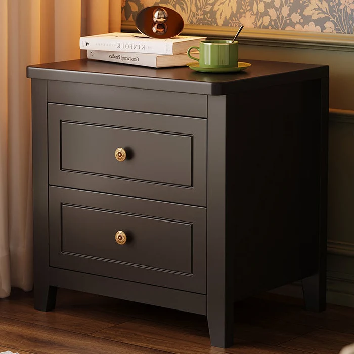 Contemporary Retro Rubberwood Plywood Pine Wood Rectangular Nightstand 2-Drawers For Bedside Storage