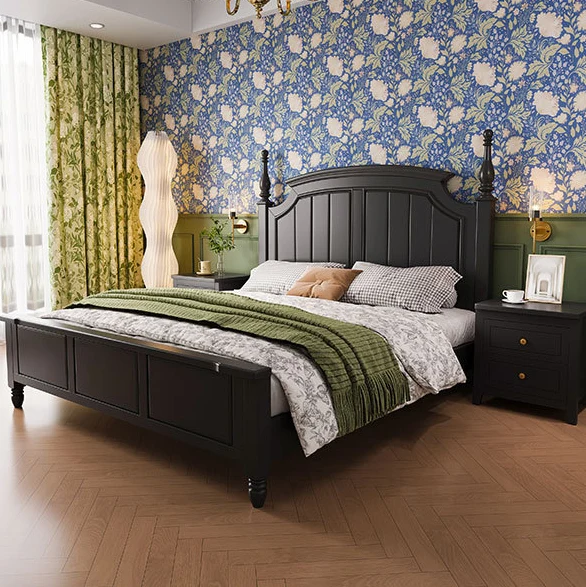 Contemporary Retro Rubberwood Plywood Pine Wood Rectangular Nightstand 2-Drawers For Bedside Storage