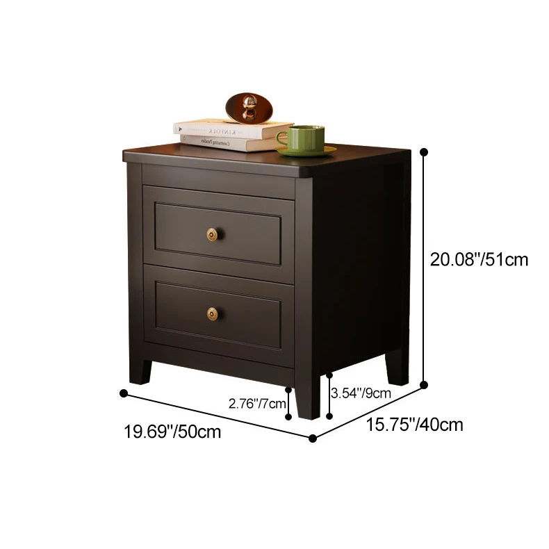 Contemporary Retro Rubberwood Plywood Pine Wood Rectangular Nightstand 2-Drawers For Bedside Storage