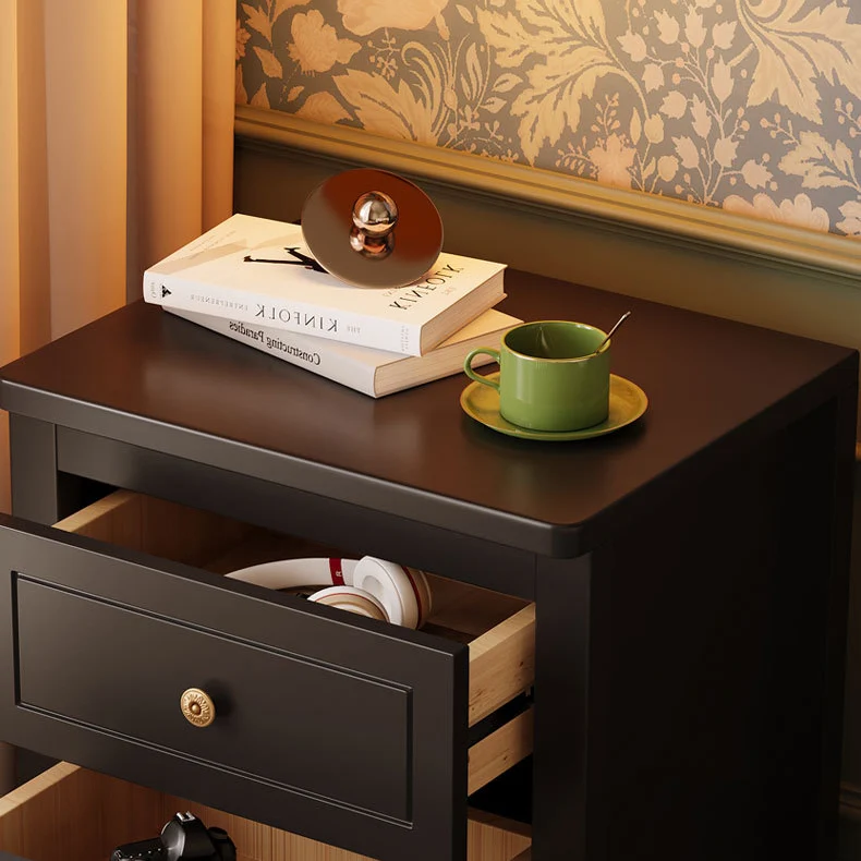 Contemporary Retro Rubberwood Plywood Pine Wood Rectangular Nightstand 2-Drawers For Bedside Storage