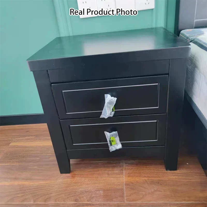 Contemporary Retro Rubberwood Plywood Pine Wood Rectangular Nightstand 2-Drawers For Bedside Storage