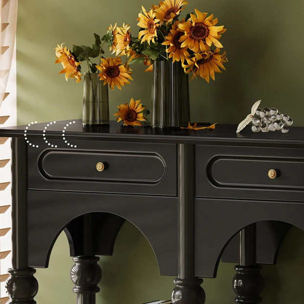 Traditional French Rubberwood Metal Plywood Arched Roman Column Console Table With 3 Drawers & 2-Tier Storage For Entryway