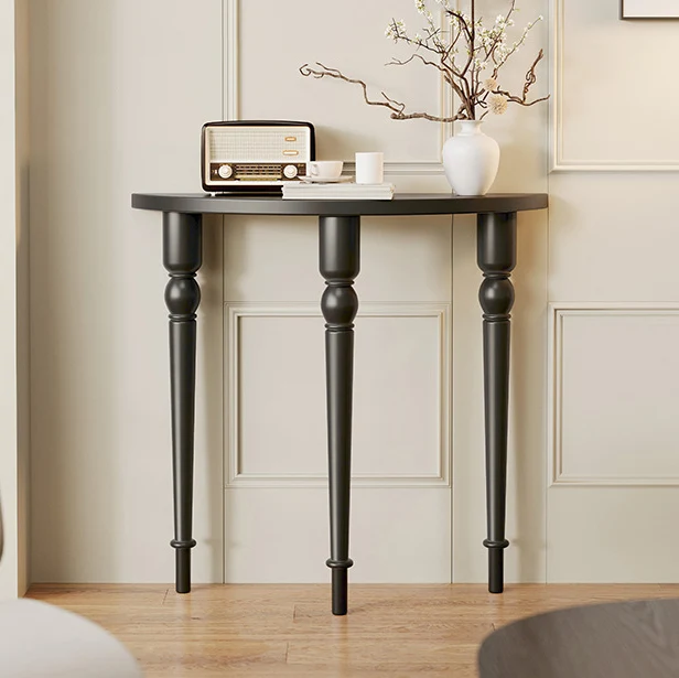Traditional French Pine Wood Roman Column Half-Round Console Table With Symmetrical Design For Entryway