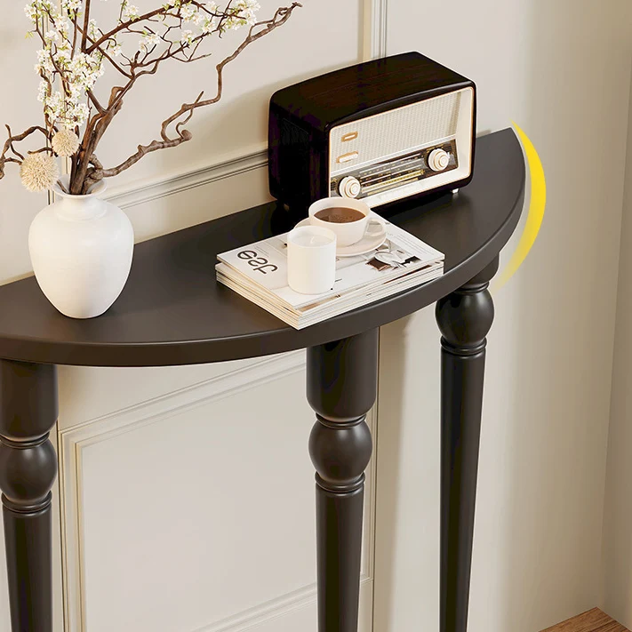 Traditional French Pine Wood Roman Column Half-Round Console Table With Symmetrical Design For Entryway