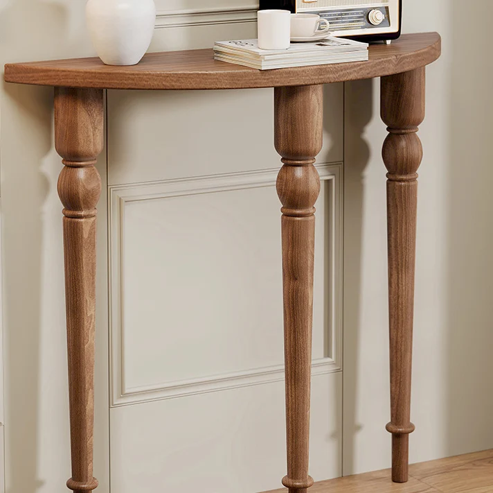 Traditional French Pine Wood Roman Column Half-Round Console Table With Symmetrical Design For Entryway