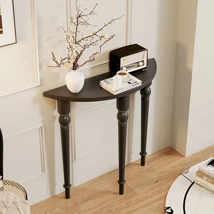 Traditional French Pine Wood Roman Column Half-Round Console Table With Symmetrical Design For Entryway