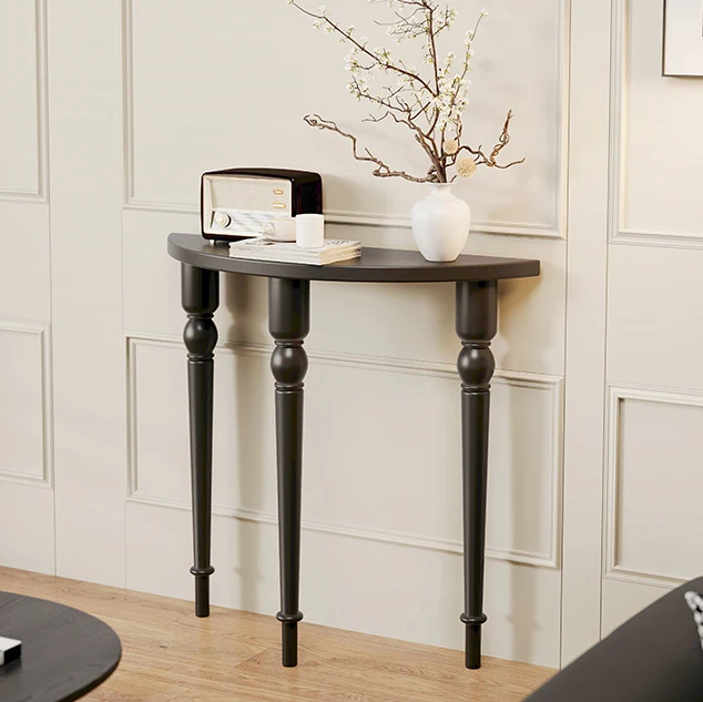 Traditional French Pine Wood Roman Column Half-Round Console Table With Symmetrical Design For Entryway